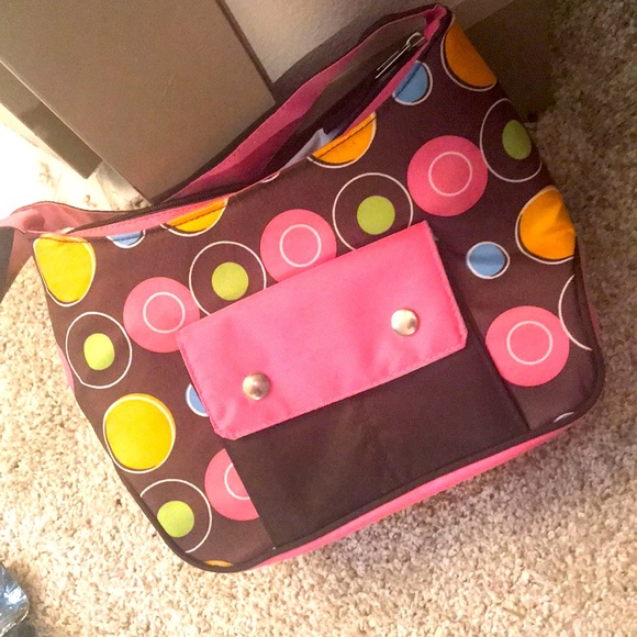 Handbags - Polka dot purse disguised lunch box with front pocket pink and brown